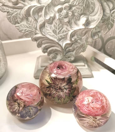 Trio of Pink Floral Resin Paperweights by Sparkles Bespoke Resin
